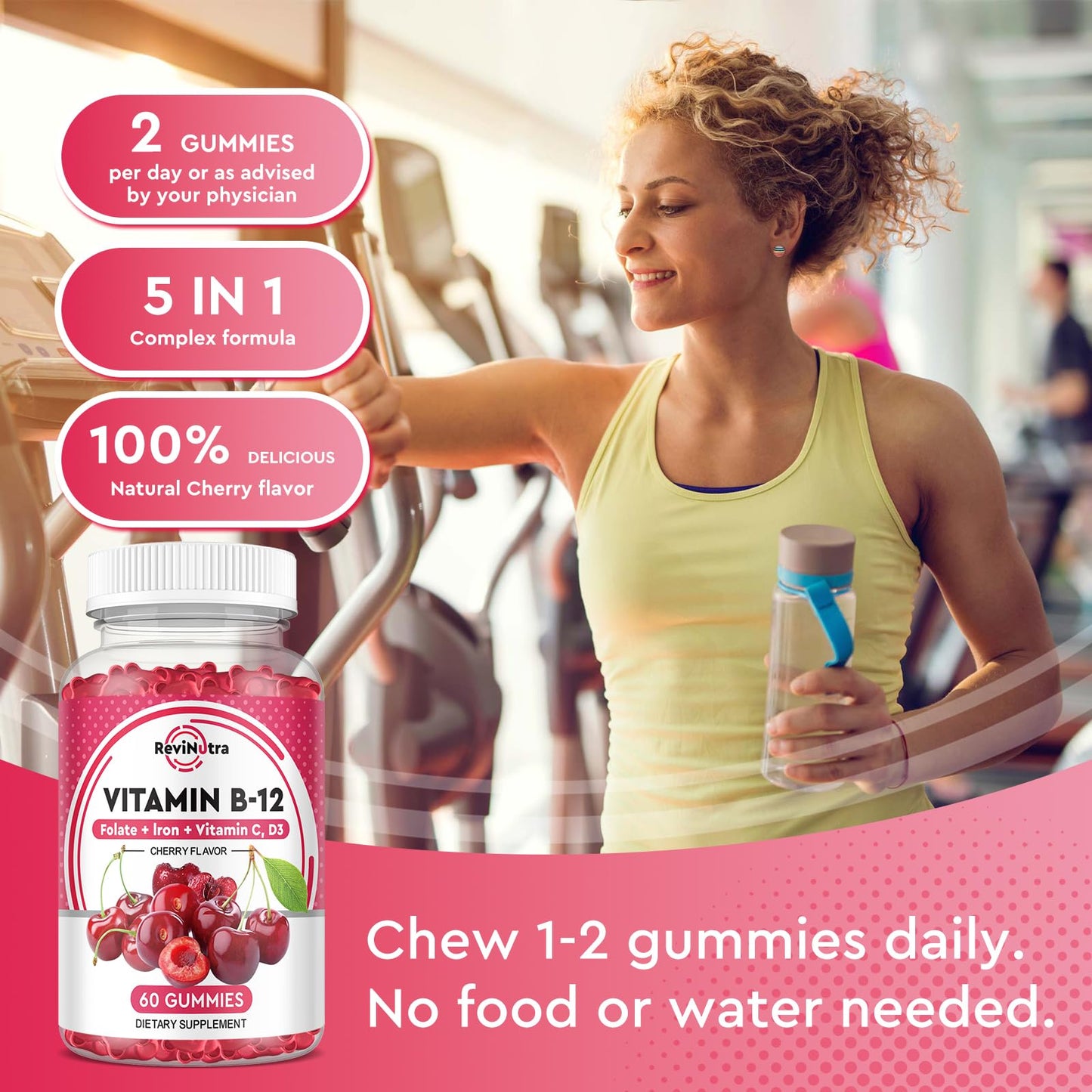 ReviNutra vitamina b12 5000 mcg sabor cereza presentación pack