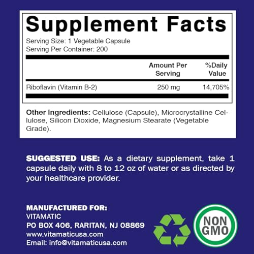 Suplemento de riboflavina 200 cápsulas