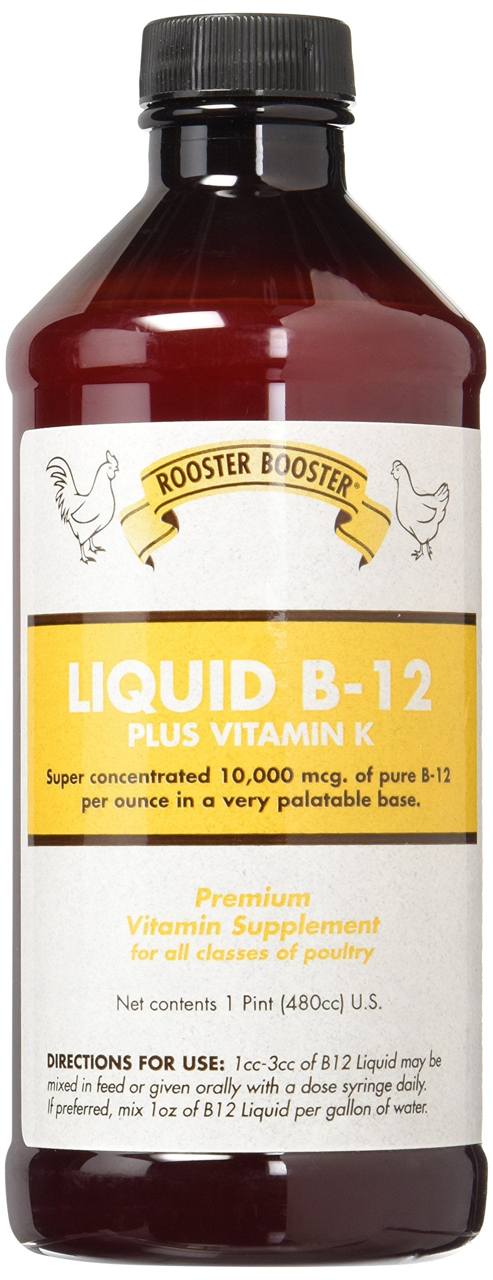 Rooster Booster B-12 suplemento líquido para aves frasco