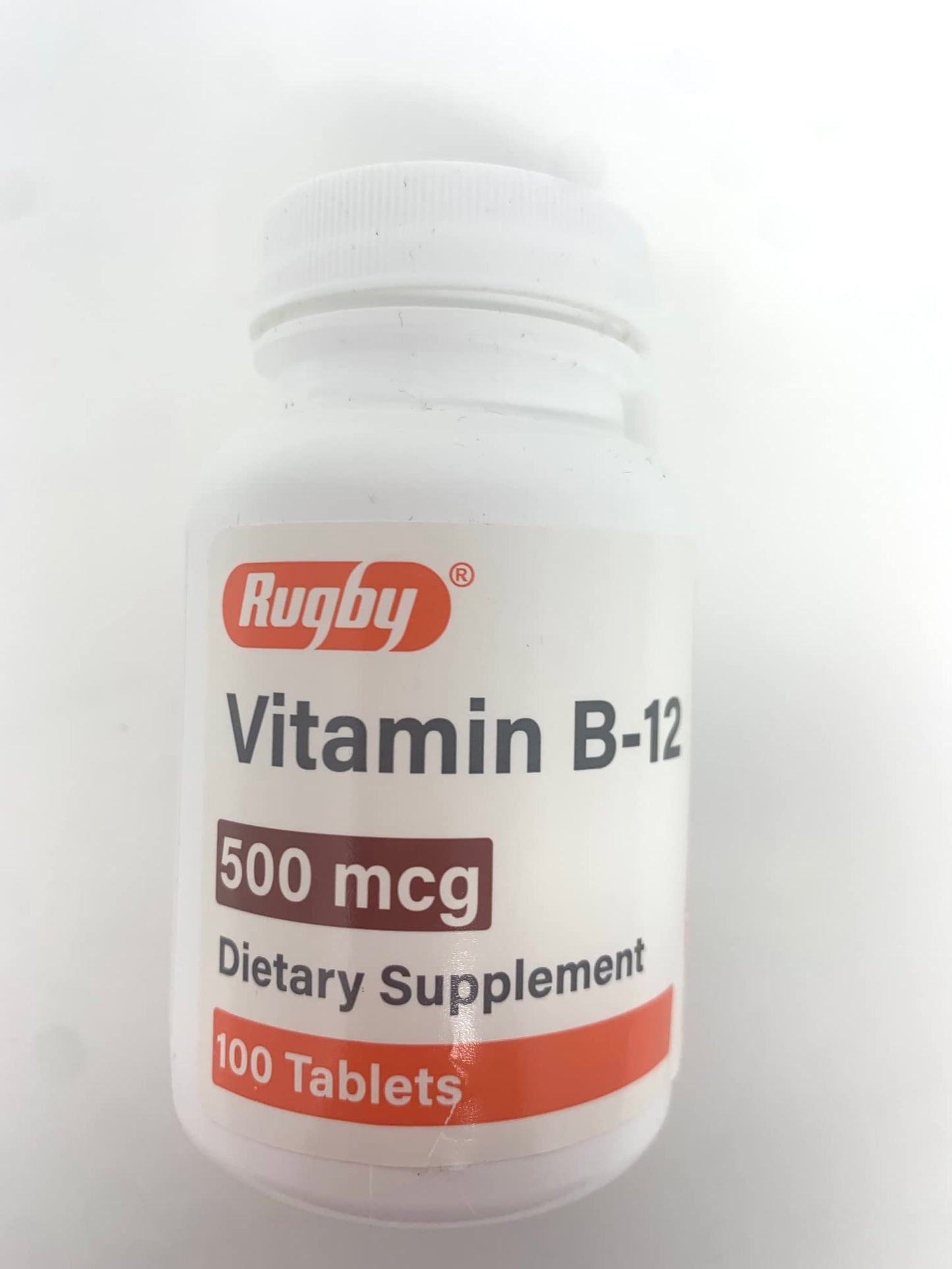 Tabletas Rugby B-12 500mcg Cianocobalamina rosa 100 piezas