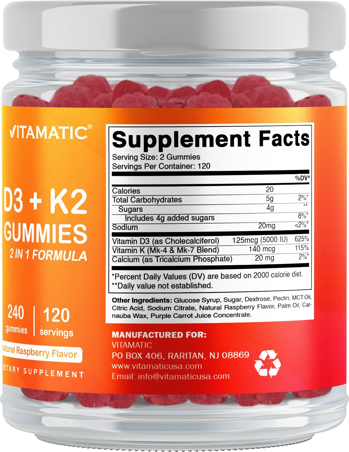 Sabor natural frambuesa gomitas Vitamatic vitamina D3 K2