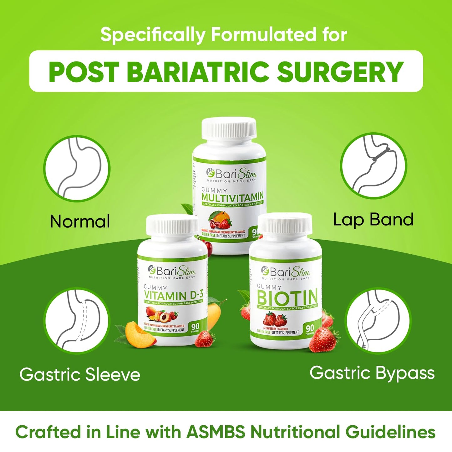 Sabor frutas multivitaminas BariSlim gomas fácil ingesta