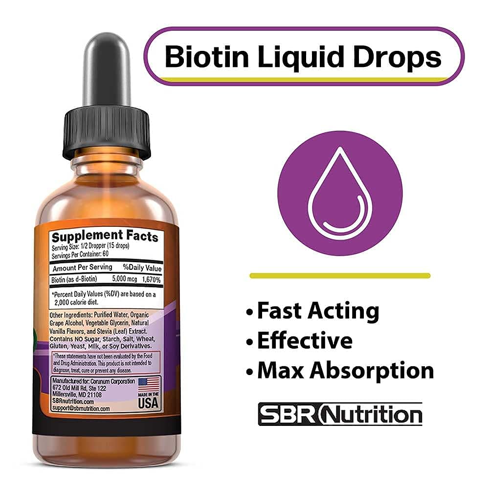Frasco de gotas líquidas biotina sabor vainilla SBR Nutrition