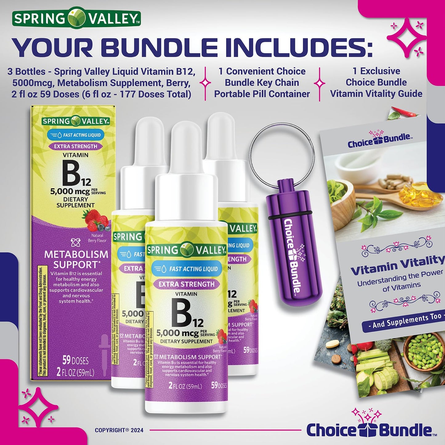 Set de 3 frascos vitamina b12 líquida 5000 mcg