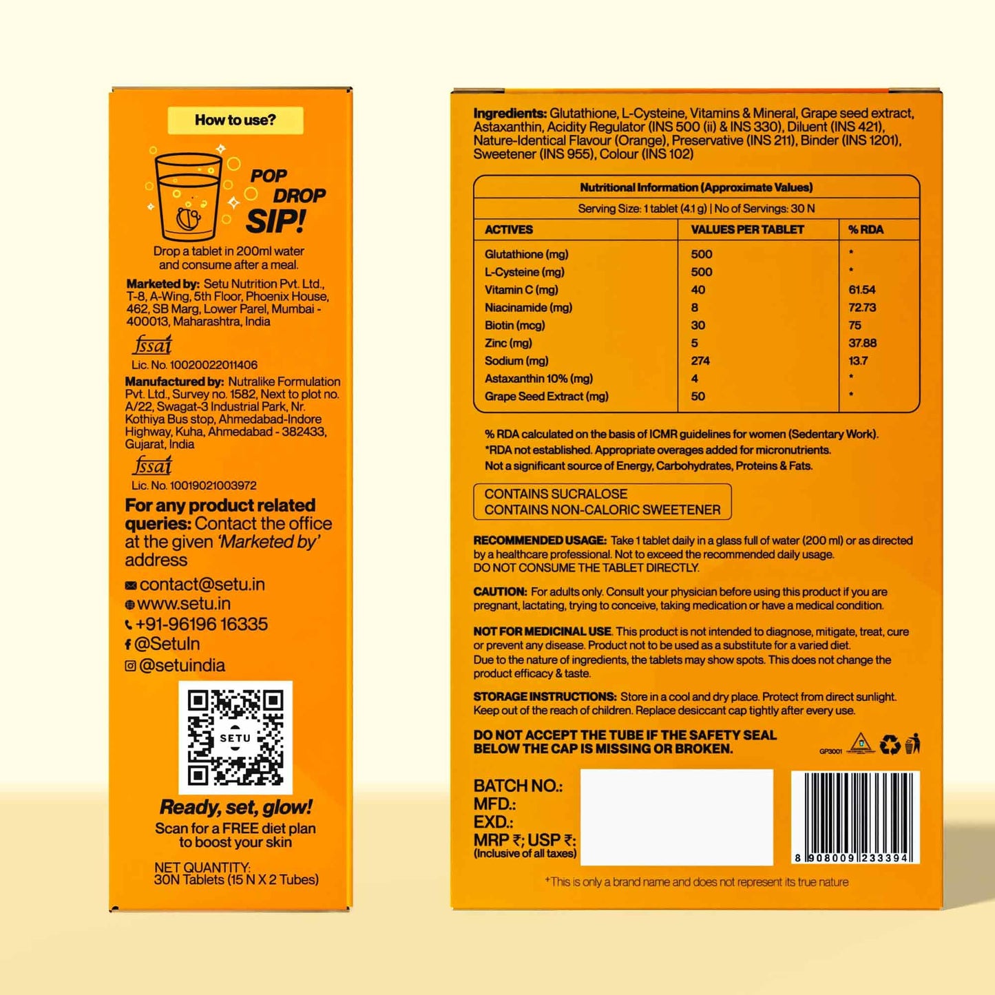 Setu Skin Renew 30 tabletas efervescentes sabor naranja saludable