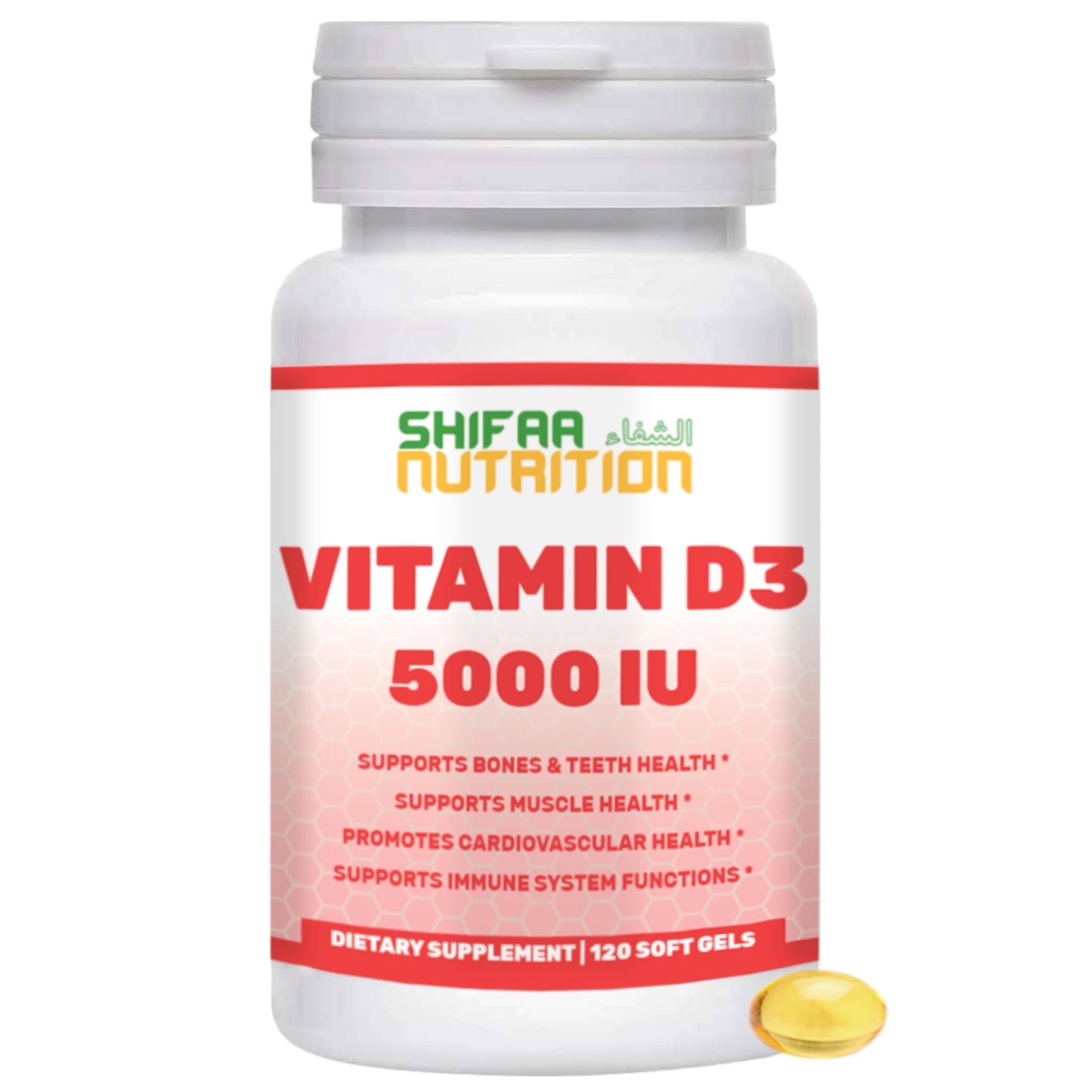 SHIFAA NUTRITION vitamina d3 halal softgels paquete