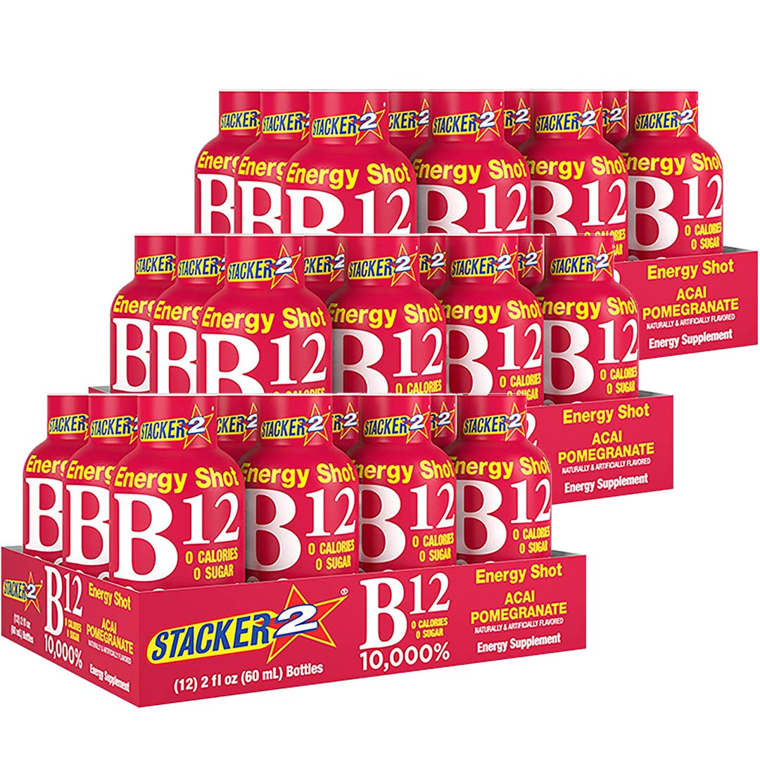 Shot líquido Stacker 2 vitaminas B12 B6 B3 energéticas acai granada