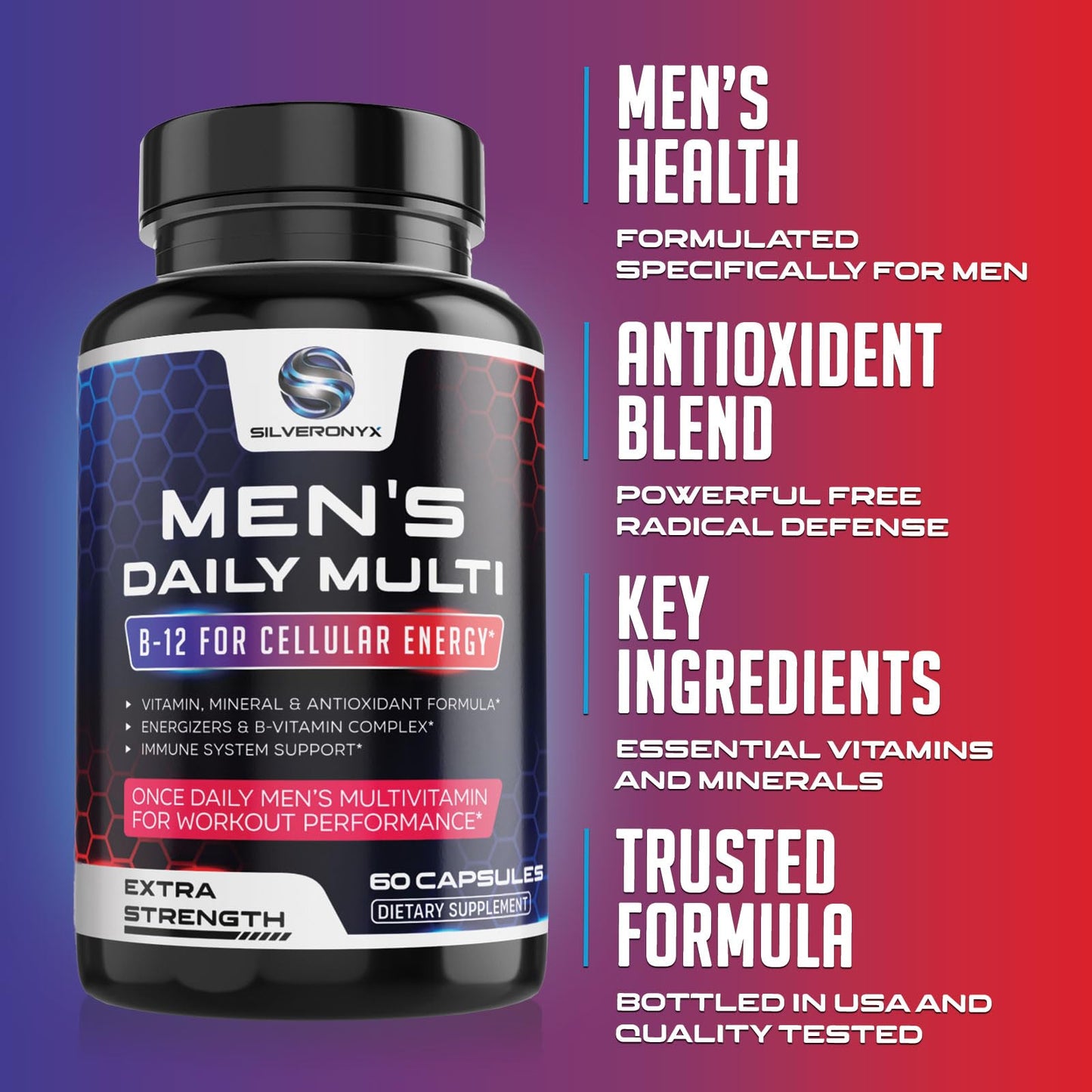Multivitaminas SilverOnyx para salud masculina - Ingredientes clave
