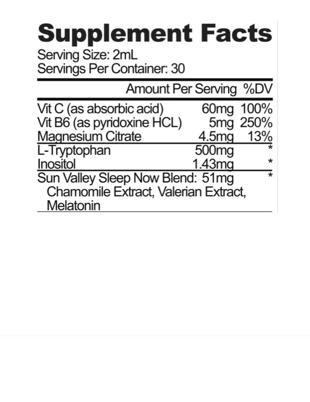 Sleep Now Sun Valley Nutraceuticals frasco lateral