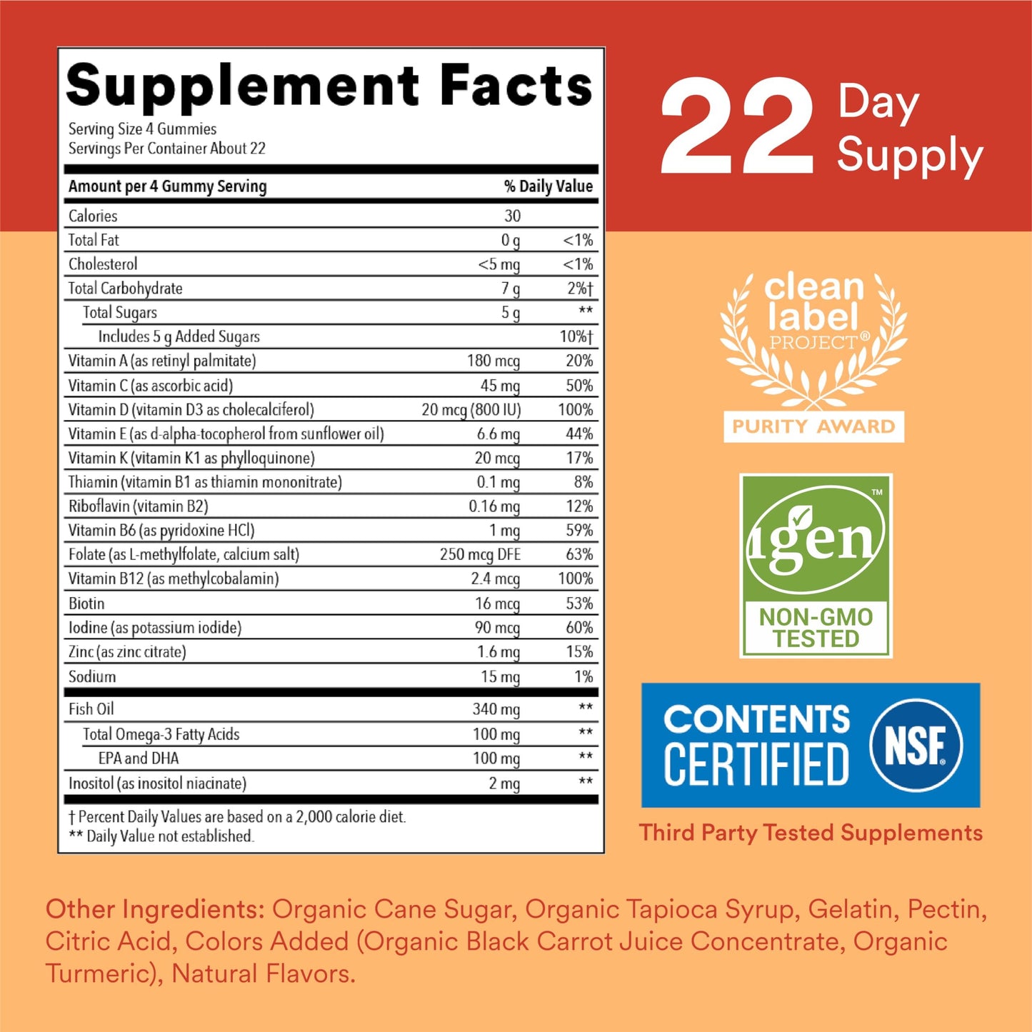 Gominolas multivitamínicas SmartyPants íconos de beneficios nutricionales