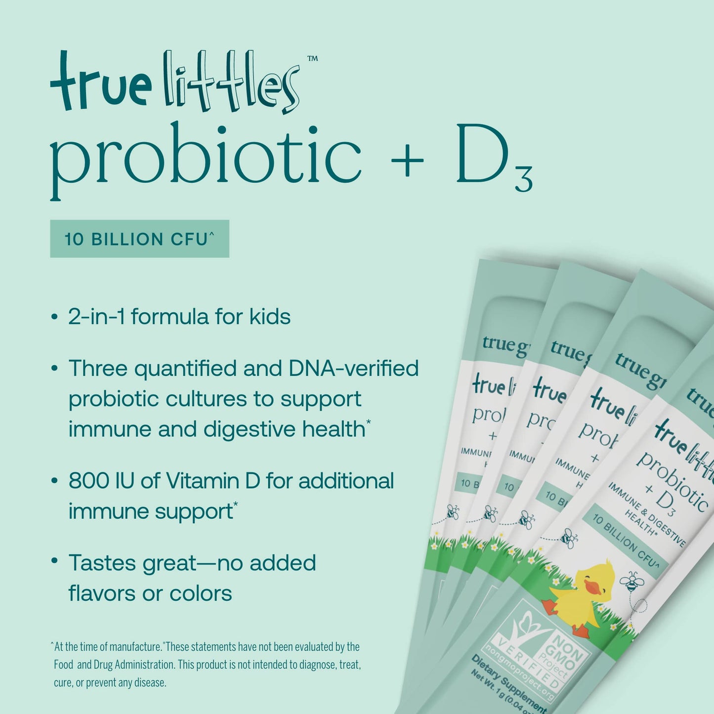 Sobres individuales True Littles fórmula probiótica con vitamina D3