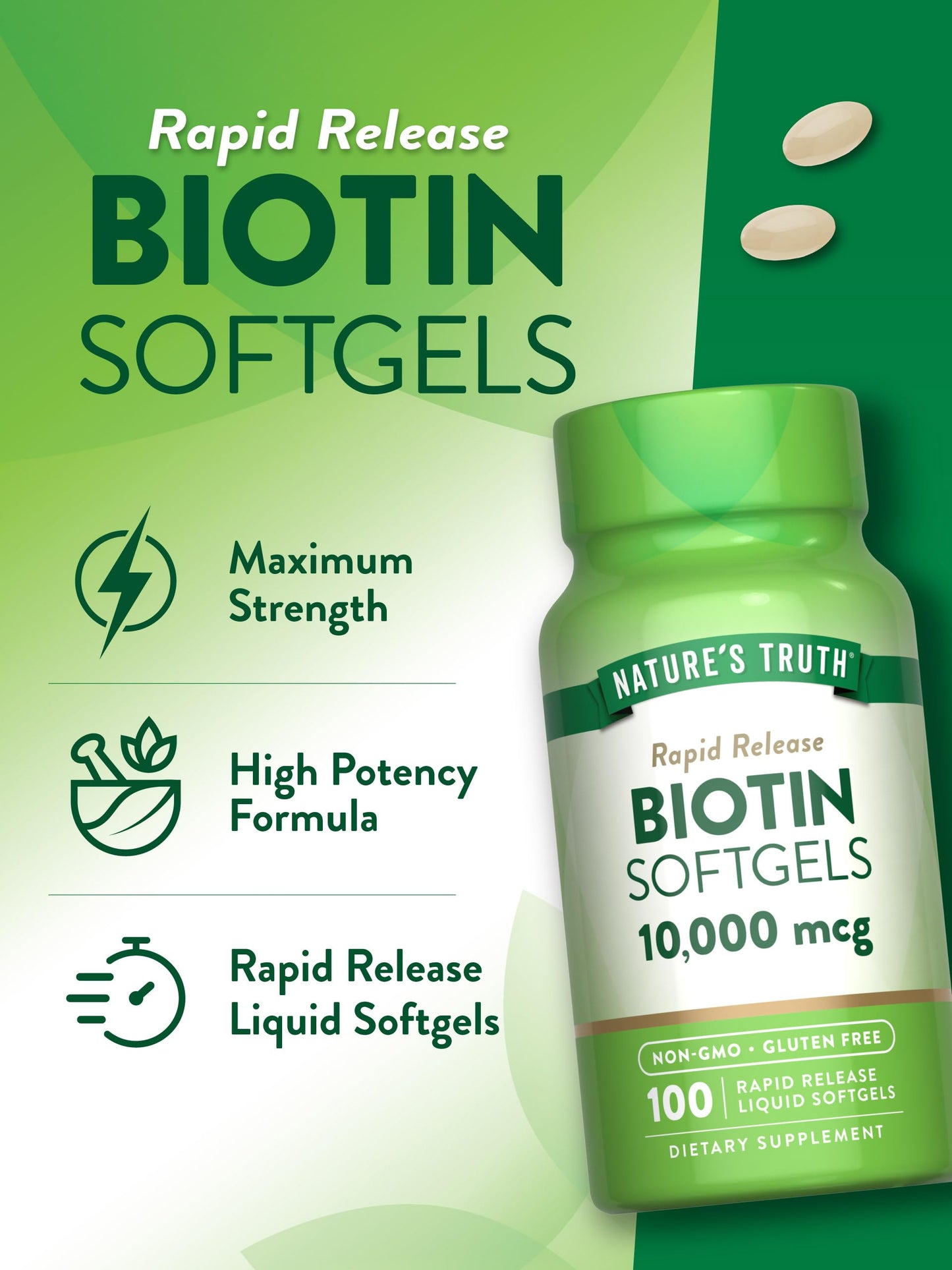Softgels de Biotina Nature's Truth 10,000mcg para apoyo diario