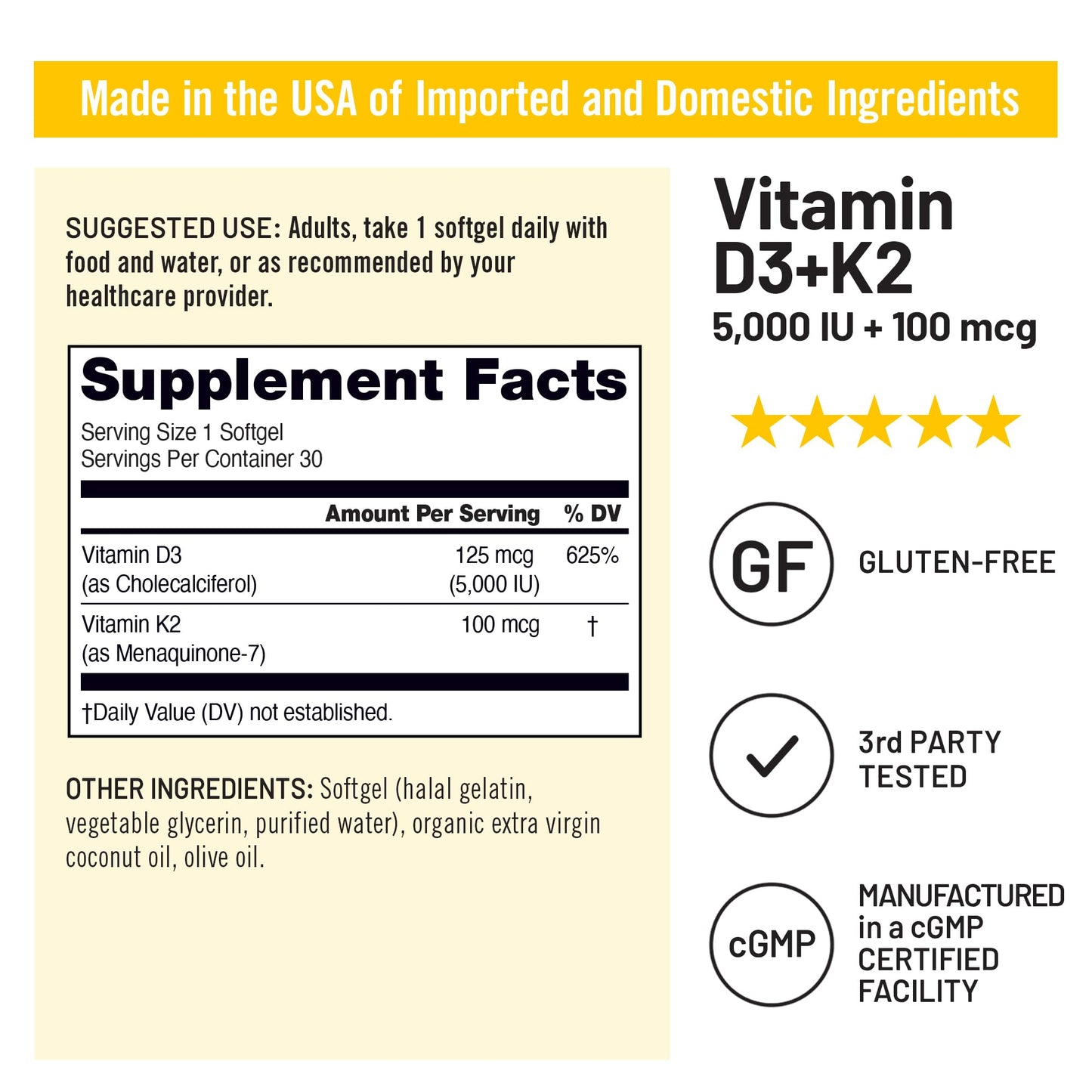 Softgels NatureWise vitamina d3 k2 sin gluten sin soya sin OMG