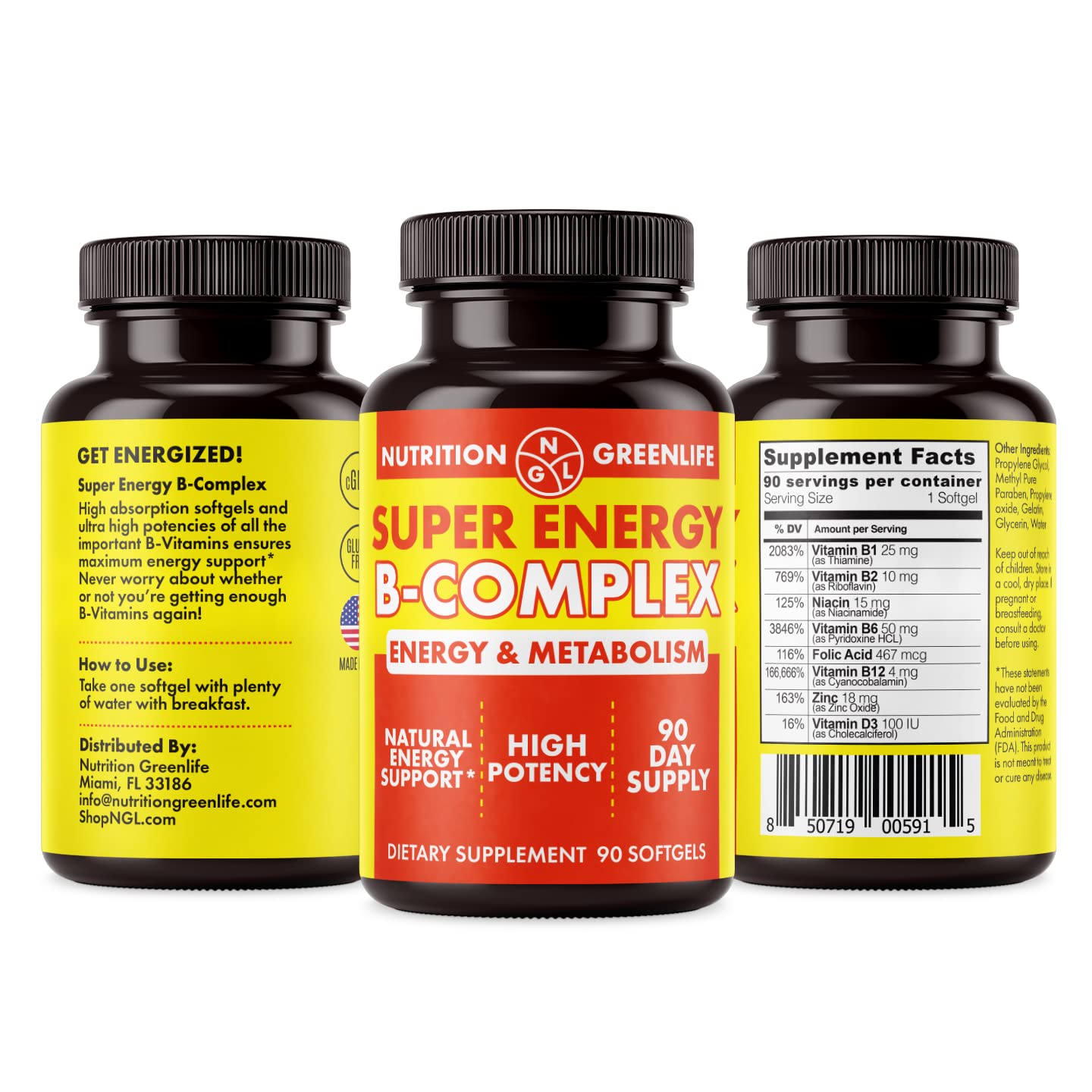 Softgels oscuros para máxima potencia de vitaminas B NGL