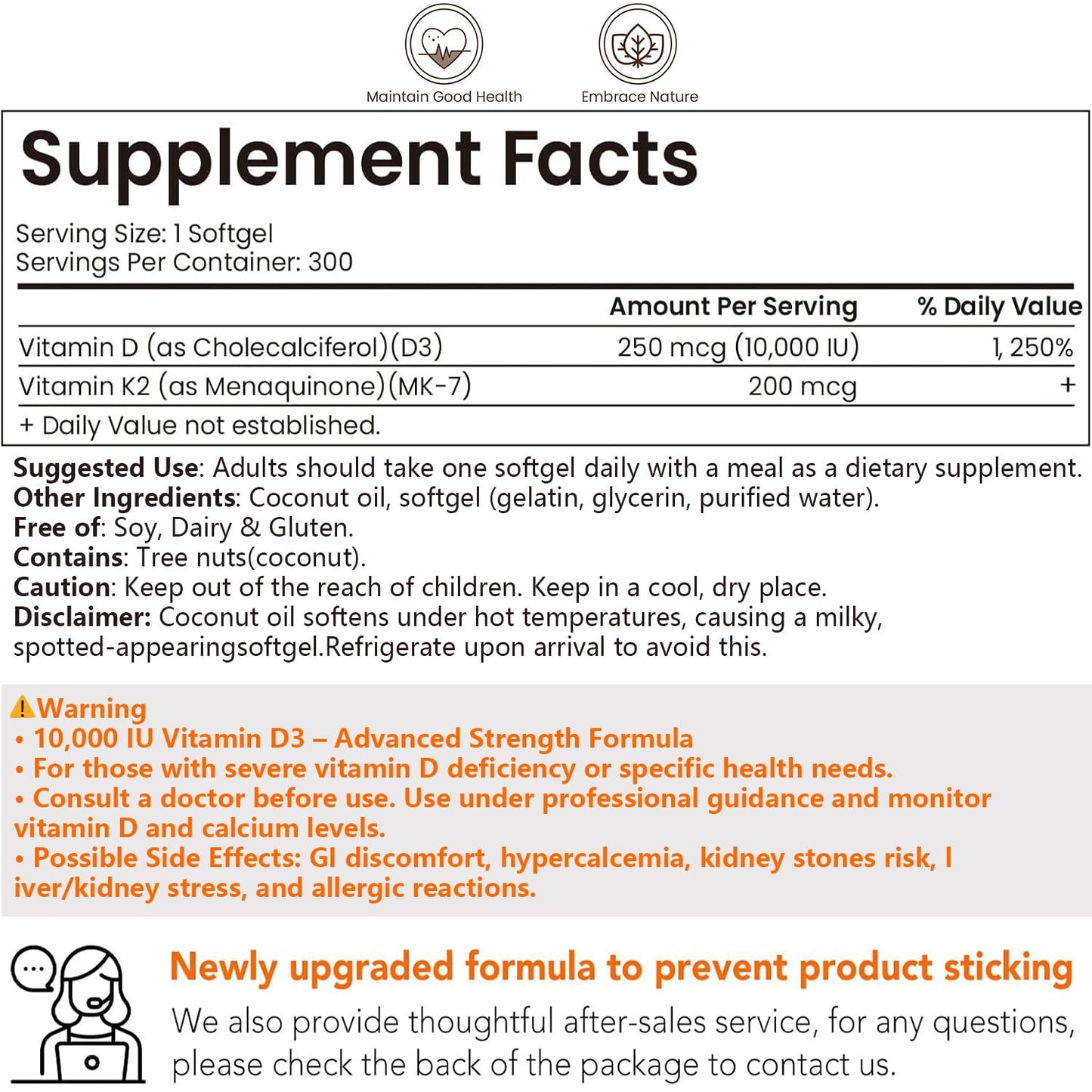 Softgels VEV vitamina D3 10000 UI con K2 para salud ósea