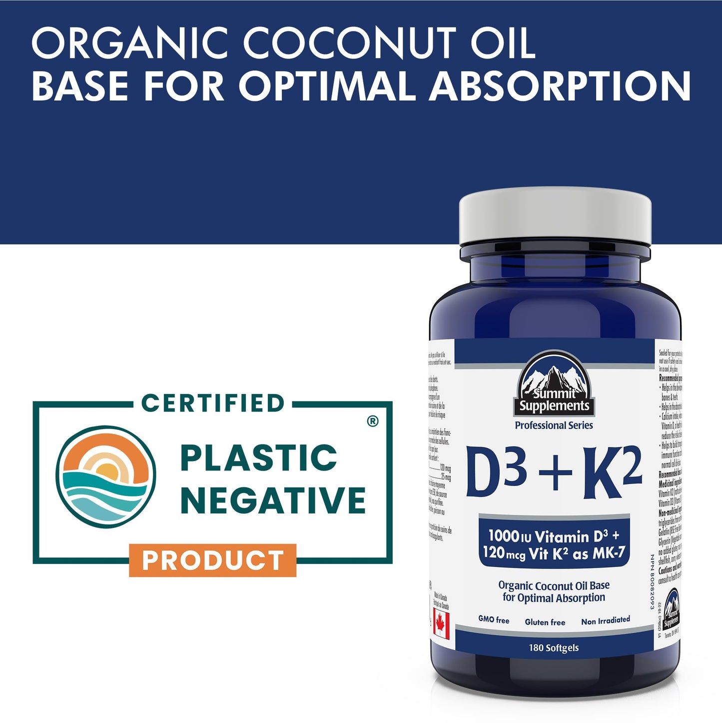 Softgels naturales de Vitamina D3 K2 Summit Supplements