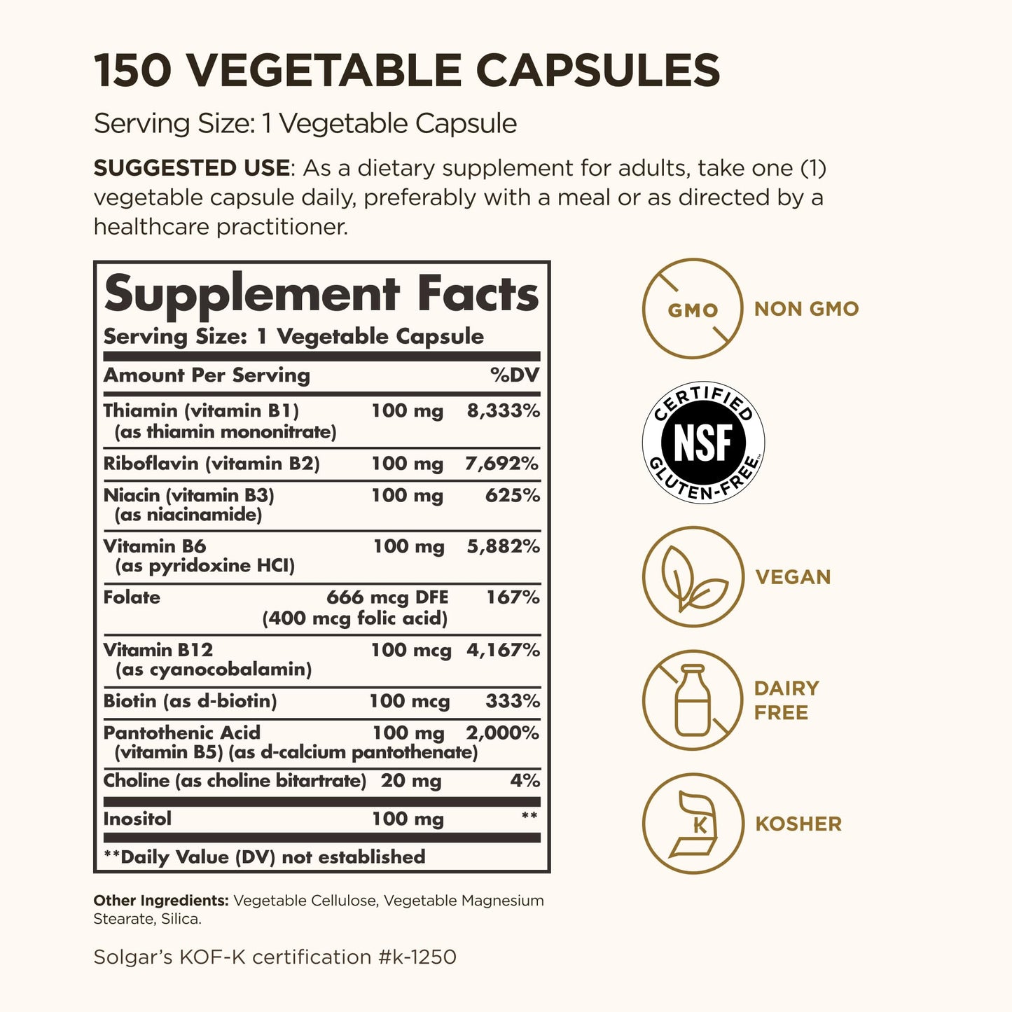 Etiqueta Solgar B-Complex 100 suplemento vitamínico vegetal