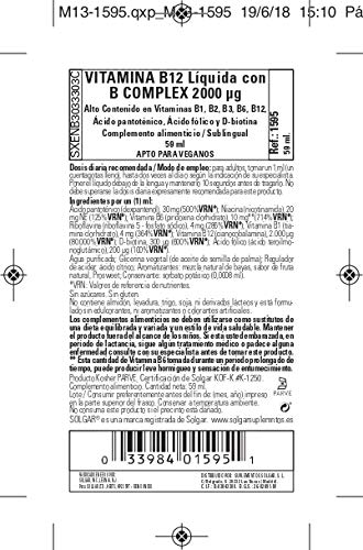 Solgar B12 líquida presentación y etiqueta