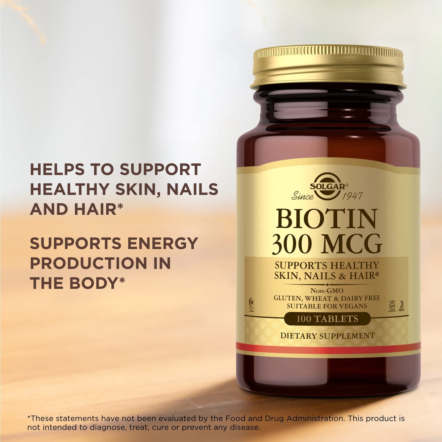 SOLGAR marca biotina 300 mcg tabletas suplemento nutricional