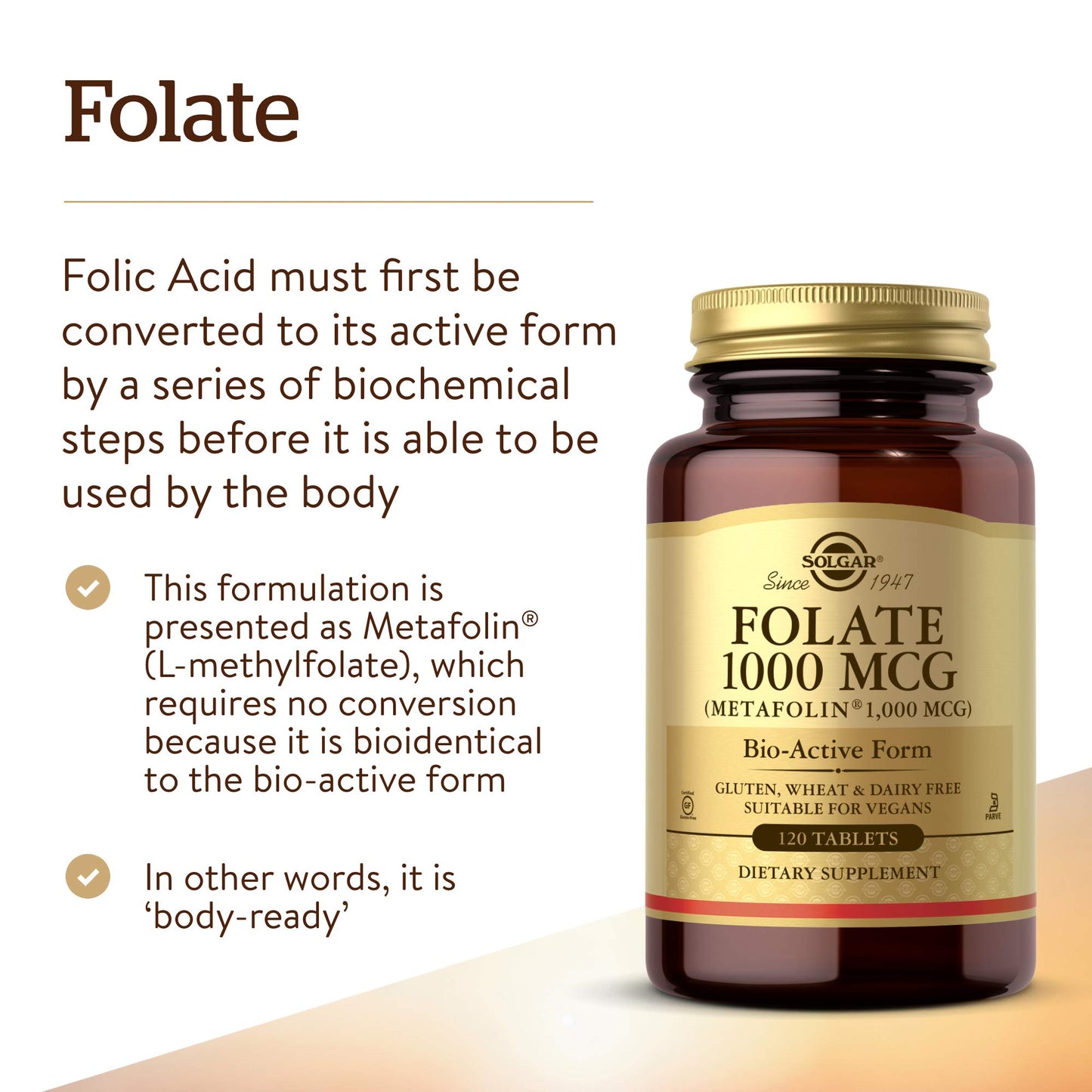 SOLGAR Metafolín ácido fólico 1000 mcg caja y frasco