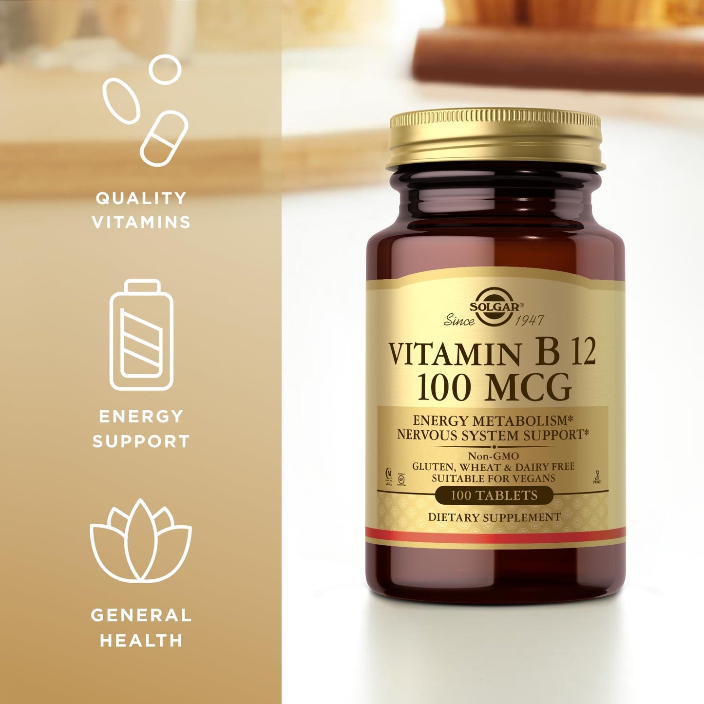 SOLGAR vitamina B12 100 microgramos suplemento vegano y kosher