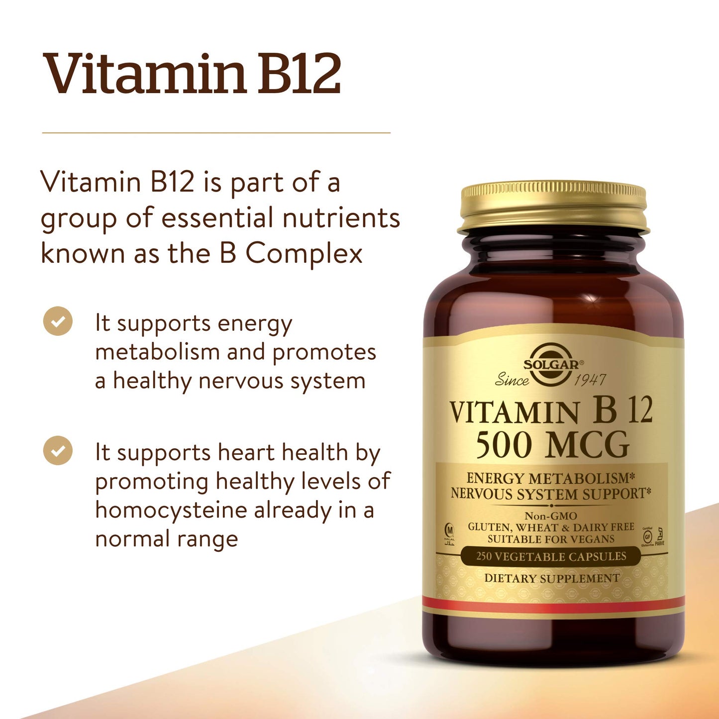 Suplemento Solgar vitamina B12 cápsulas vegetales para energía