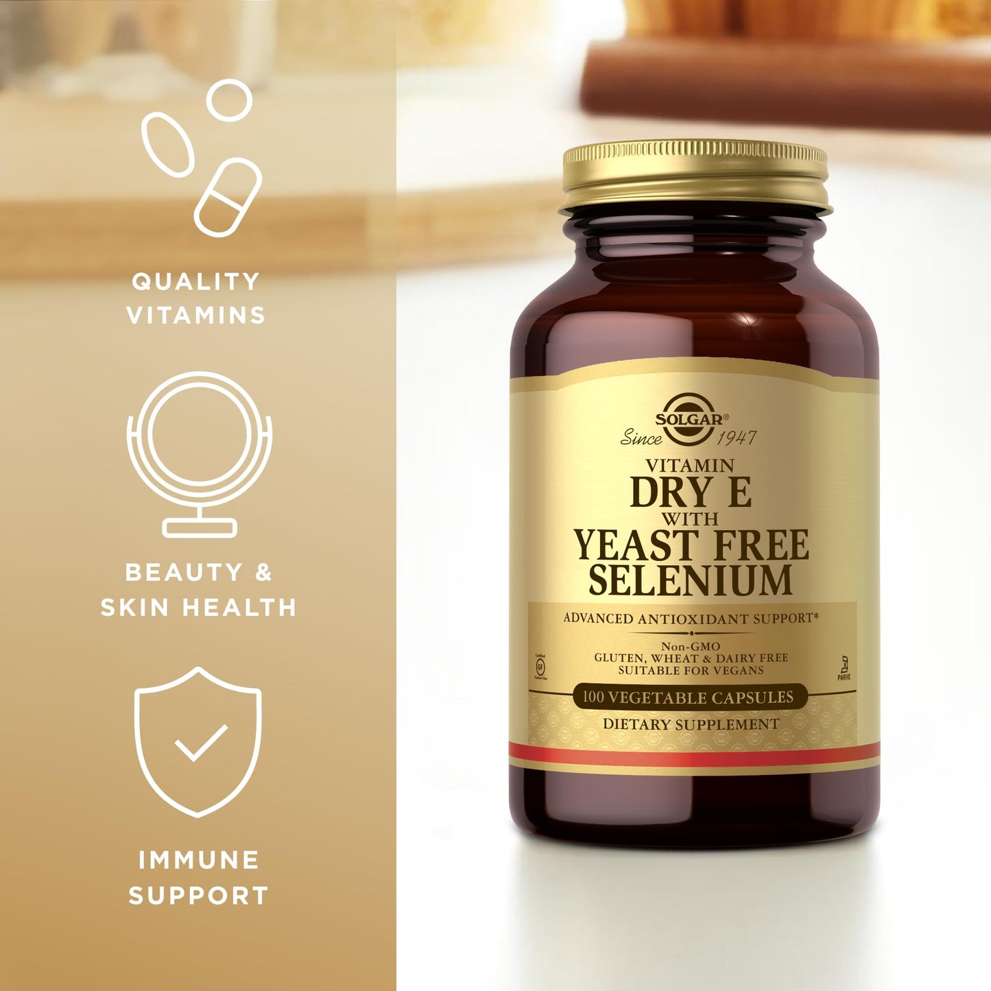 Solgar Vitamina E Seca detalles etiqueta