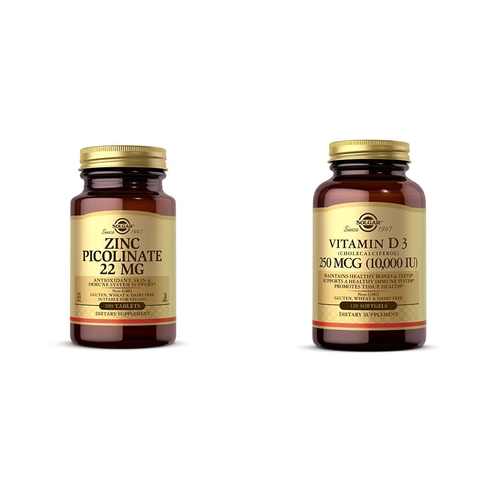 Solgar Zinc Picolinato 22 mg 100 tabletas + Vitamina D3 Cápsulas Blandas
