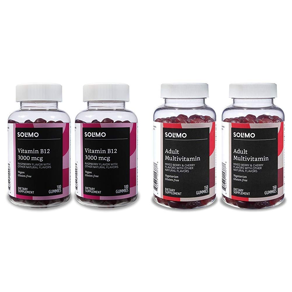Paquete de gomitas vitamina b12 Solimo sabor frambuesa vegano