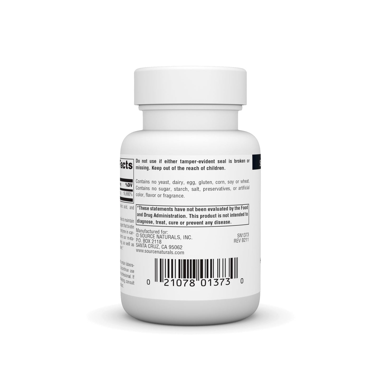 Contenido del suplemento de biotina 5000mcg Source Naturals.
