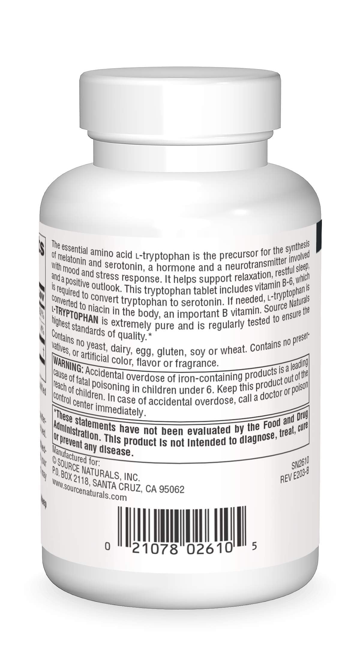 Caja supplemento Source Naturals L-Triptófano 90 tabletas