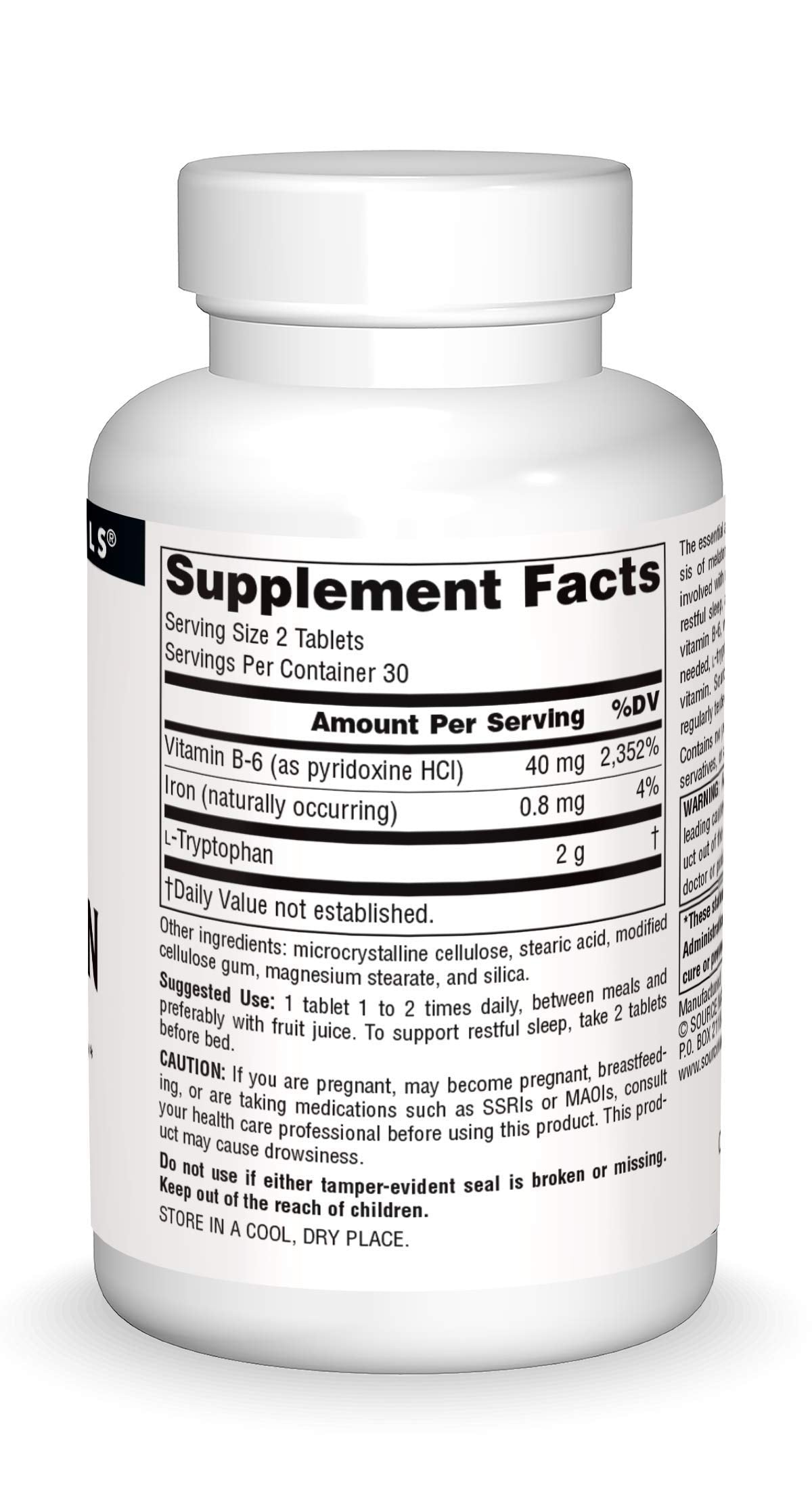 Tabletas Source Naturals L-Triptófano 1000 mg acercamiento
