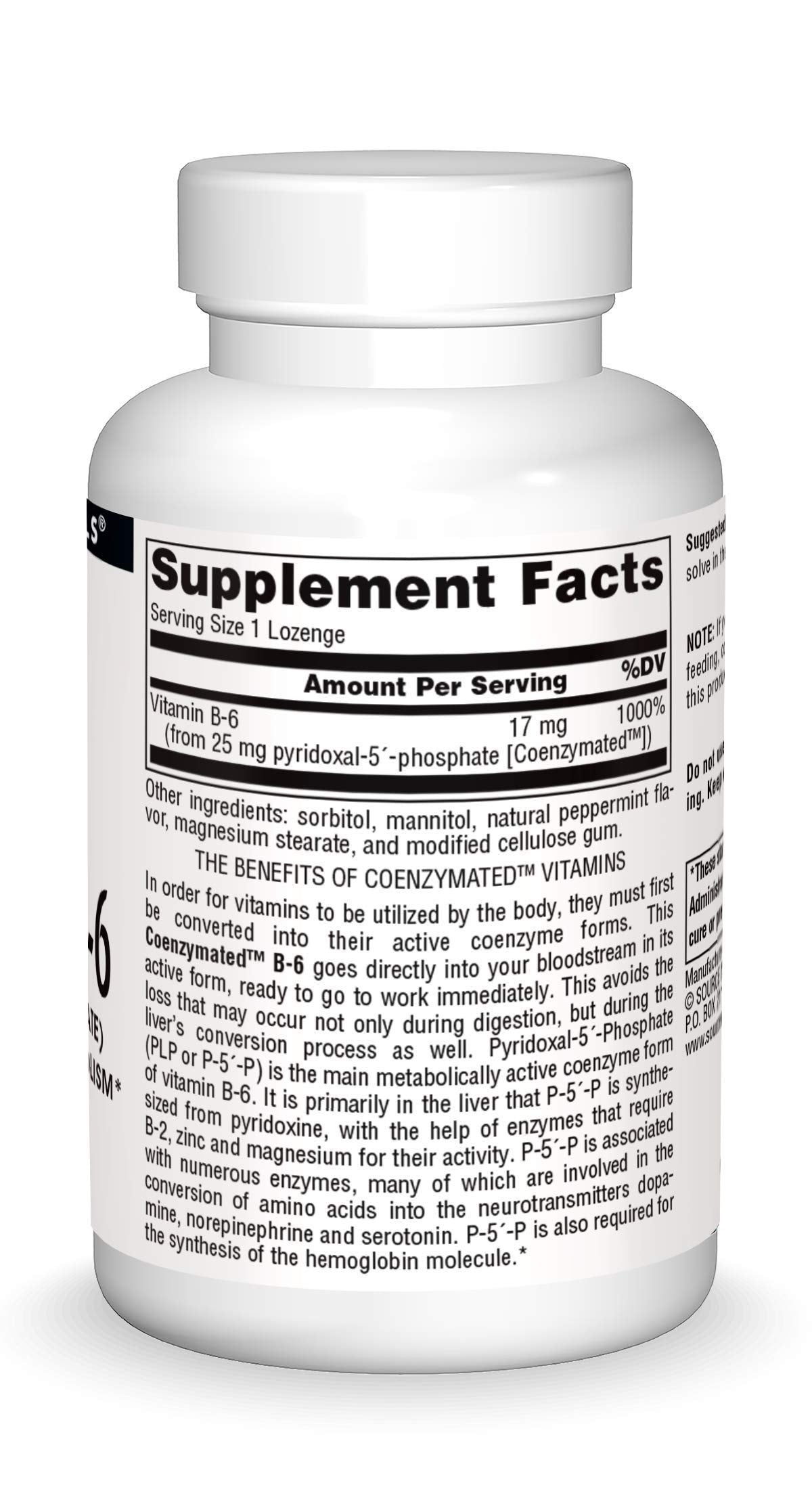 Etiqueta suplemento Source Naturals B-6 coenzimado 25 mg