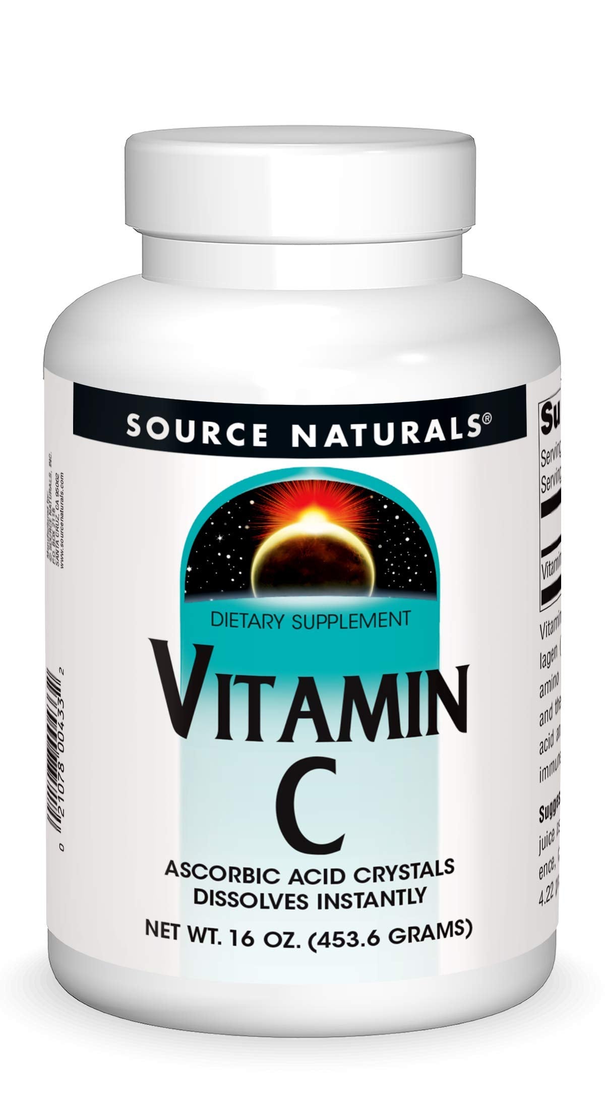 Source Naturals Vitamina C ácido ascórbico 16 oz botella frontal