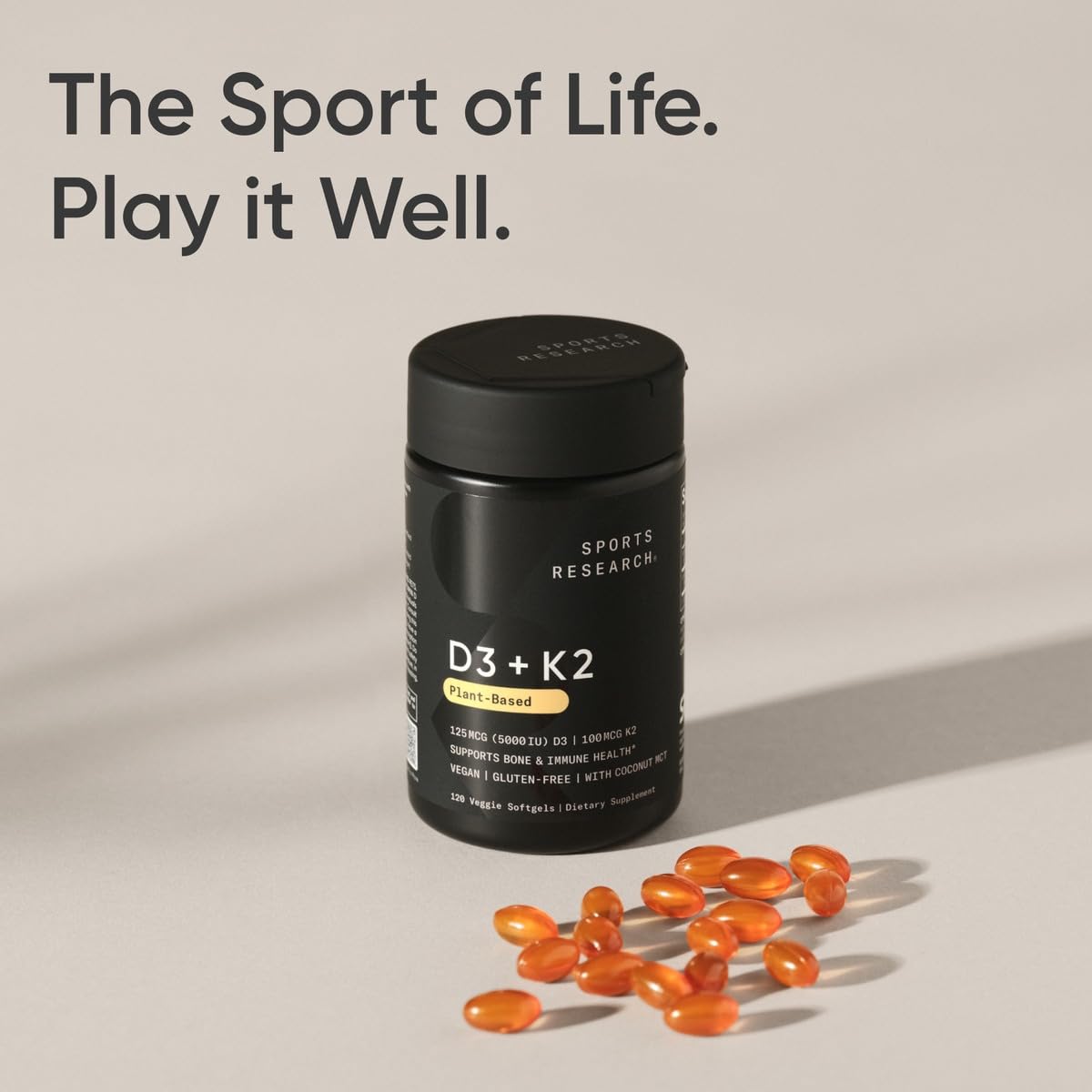 Dosis diaria Sports Research vitamina D3+K2 120 cápsulas