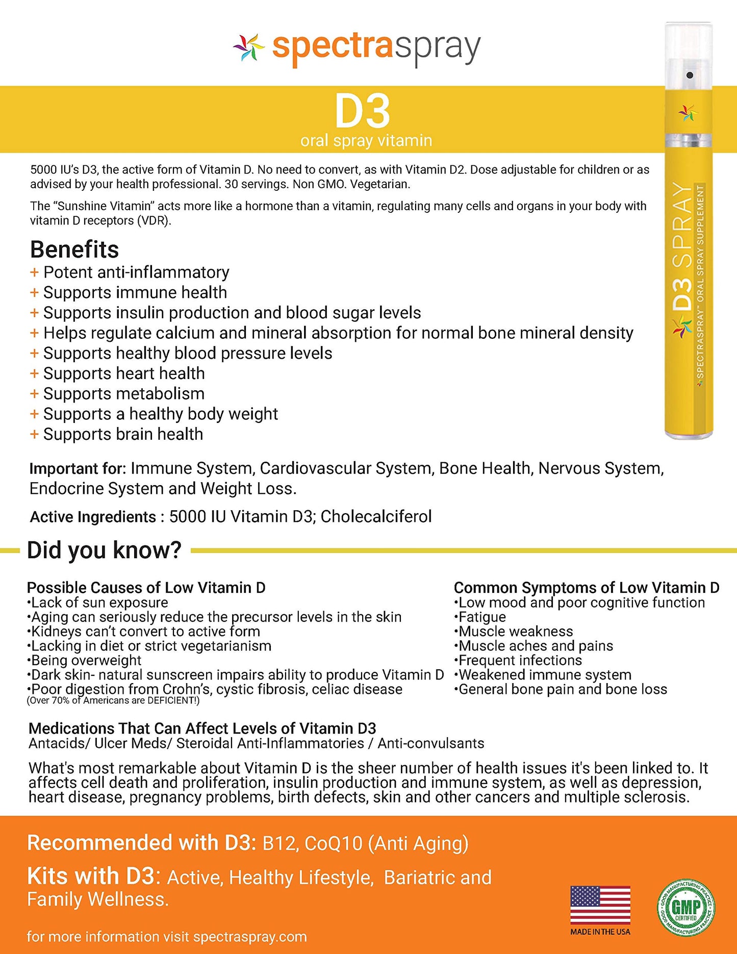 Spray oral vitamina d3 5000 ui spectraspray para todas edades