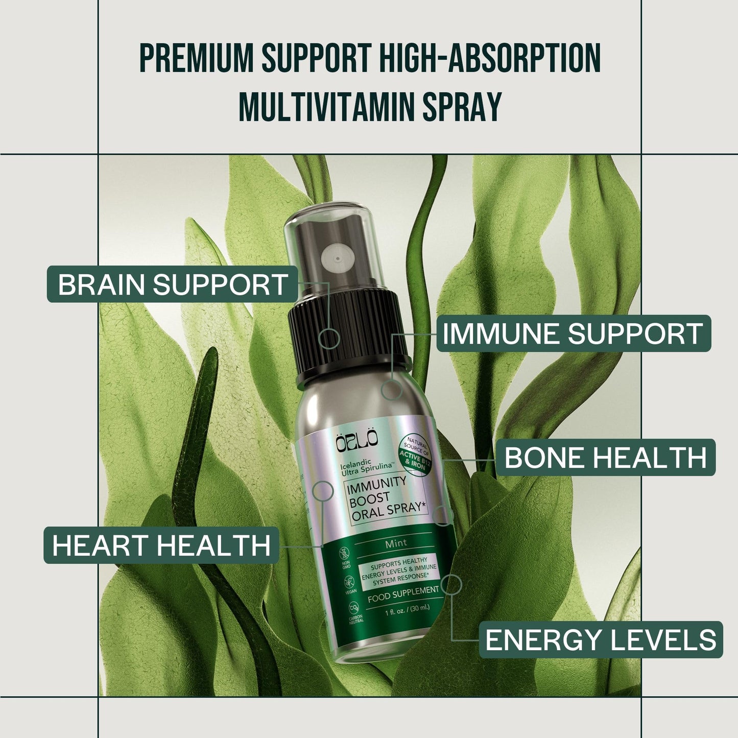 Spray Orlo de vitaminas completo y sostenible.