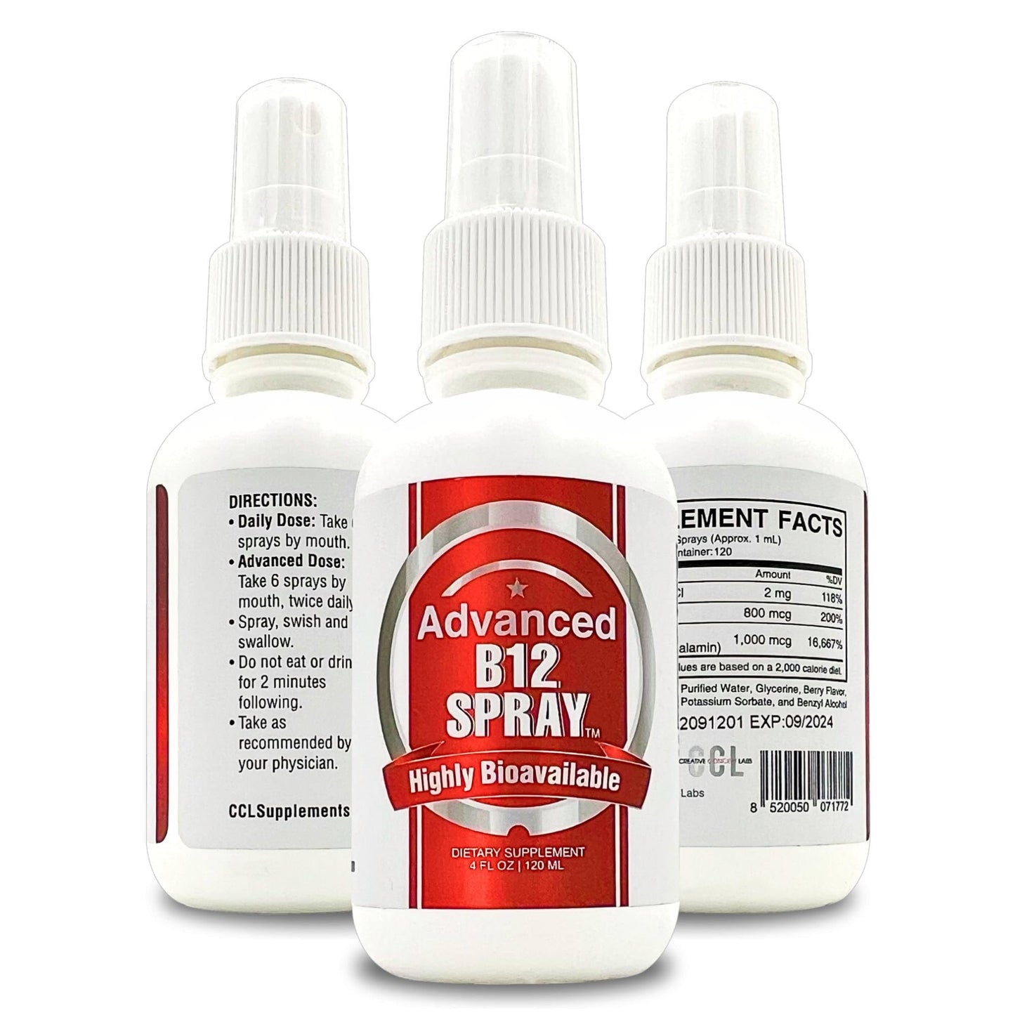 Frasco spray vitamina B12 metilcobalamina CCL suplementos