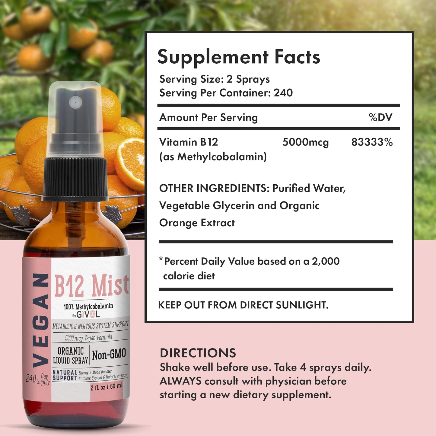 Spray líquido vitamina B12 sin químicos ni conservadores