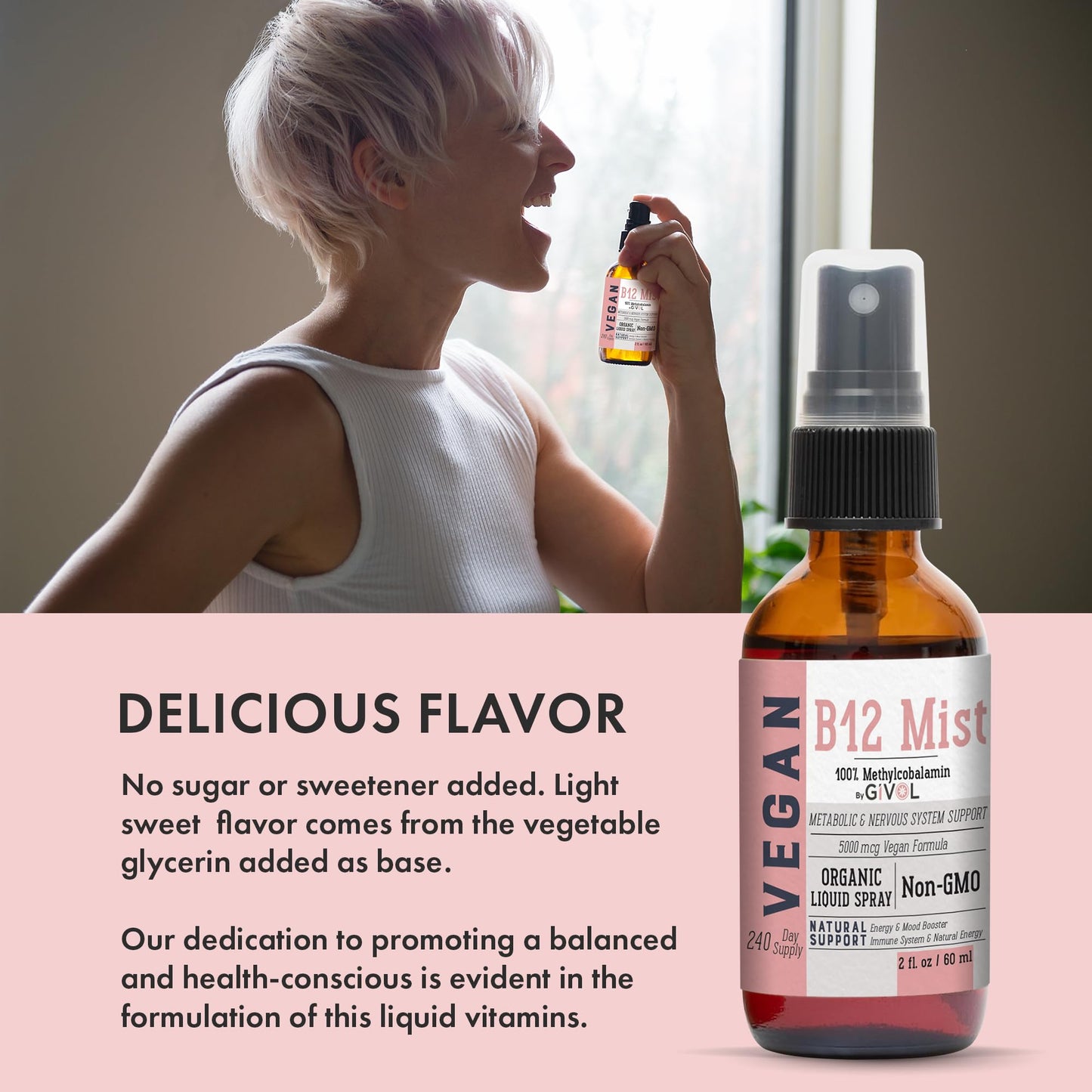 Spray vitamina B12 vegano sin azúcar con vitamina C GIVOL