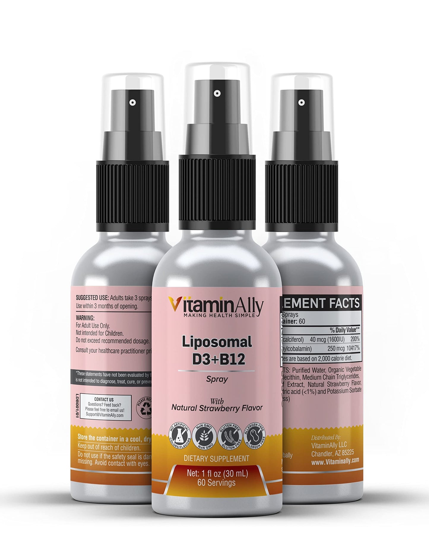 Spray Vitaminally presentado para viajar vitamina D3 B12