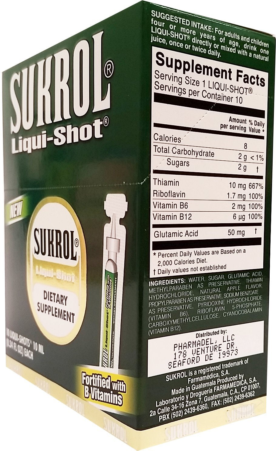 Ingrediente y valor nutricional del Sukrol Liqui-Shot