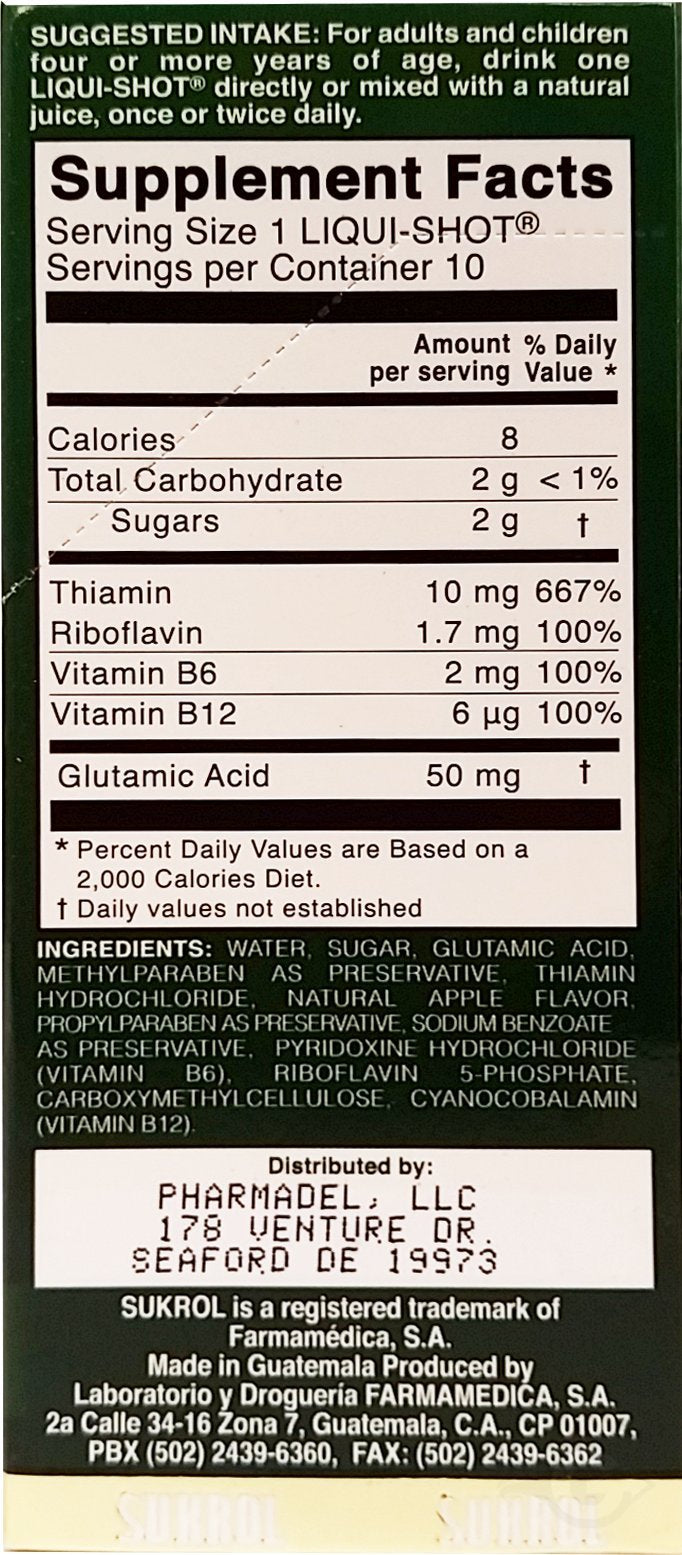 Suplemento Sukrol Liqui-Shot con vitaminas B