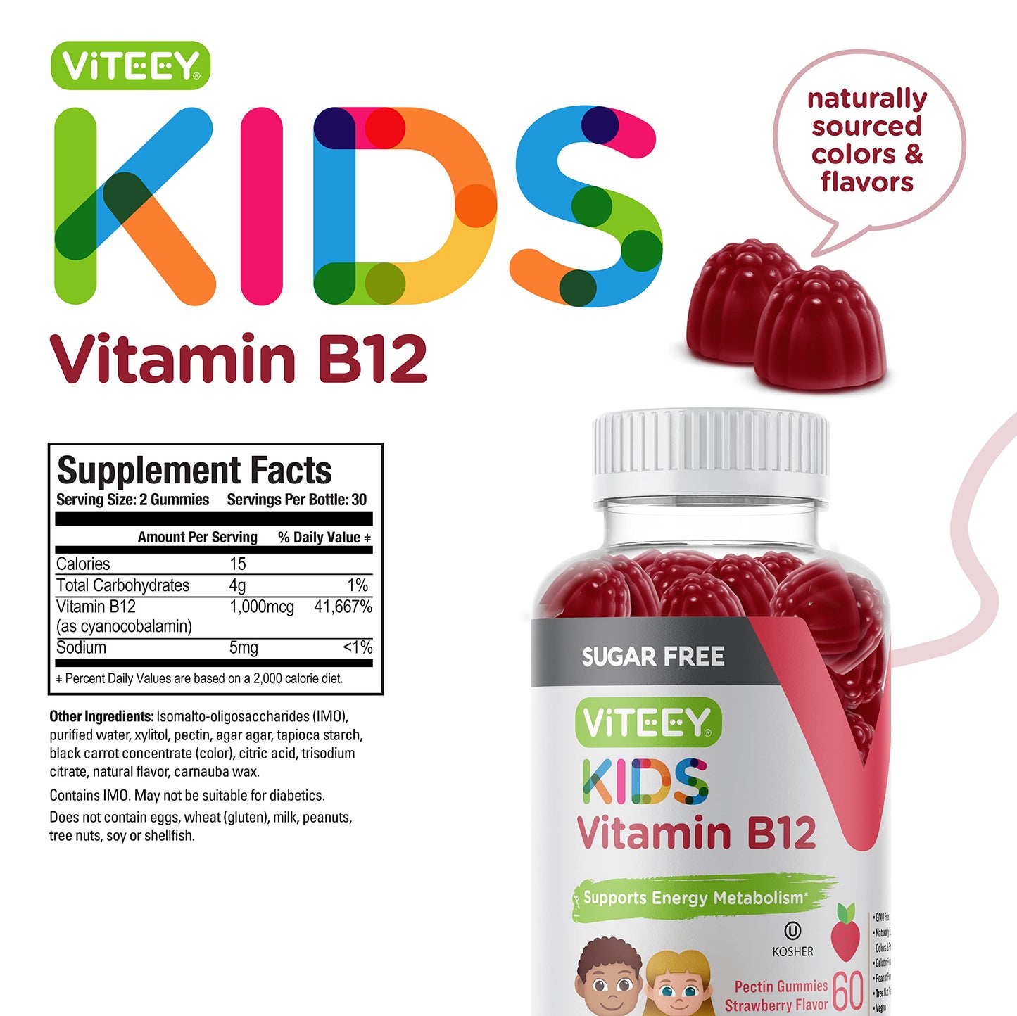 Suministro de gominolas vitamina B12 para niños 60 unidades