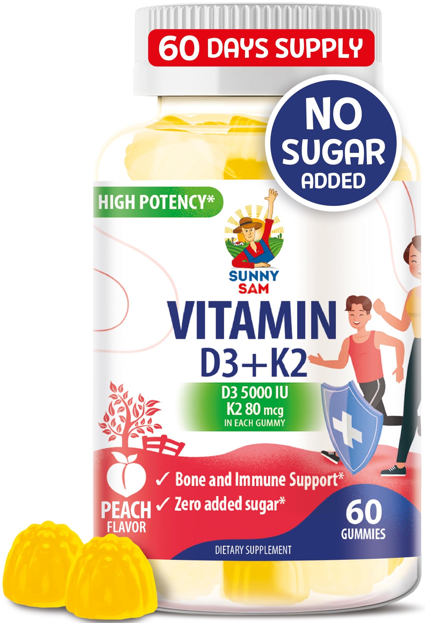SUNNY SAM gomitas vitamina d3 k2 sin azúcar para salud ósea