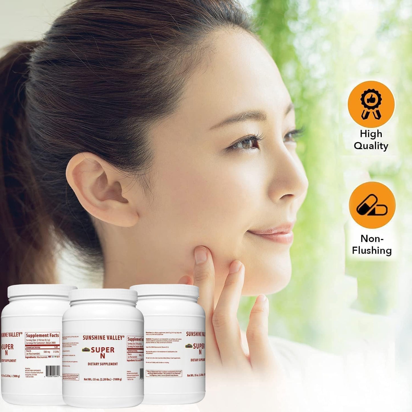 Sunshine Valley niacin powder suplemento natural sin enrojecimiento