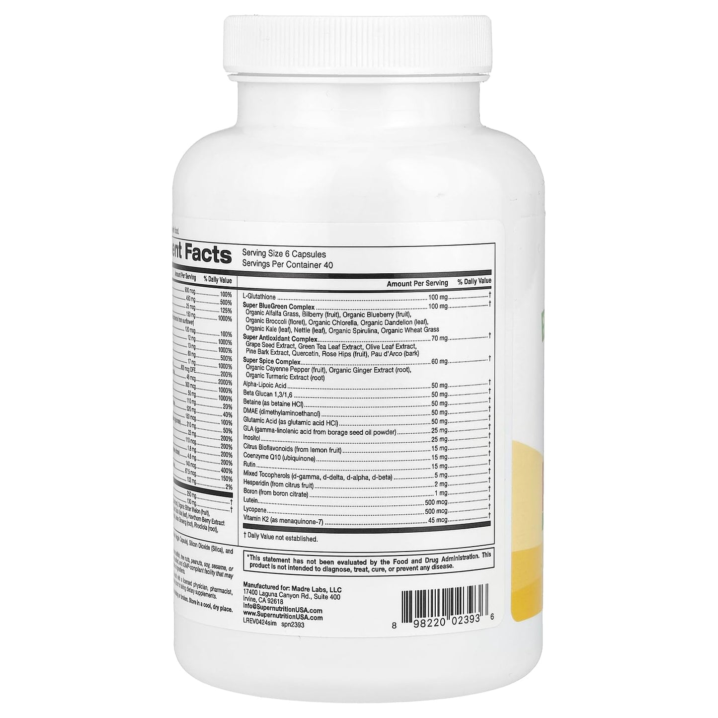 Super Nutrition multivitaminas adaptógenos y antioxidantes en cápsulas