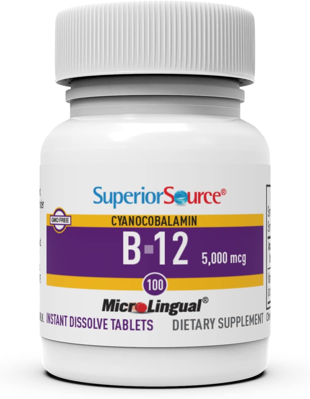 Superior Source envase y tabletas de vitamina B-12 para energía