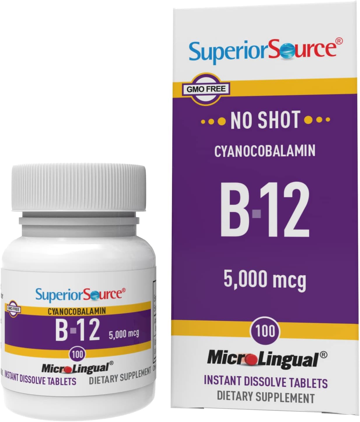 Superior Source vitamina B-12 cianocobalamina 5000 mcg frasco con 100 tabletas