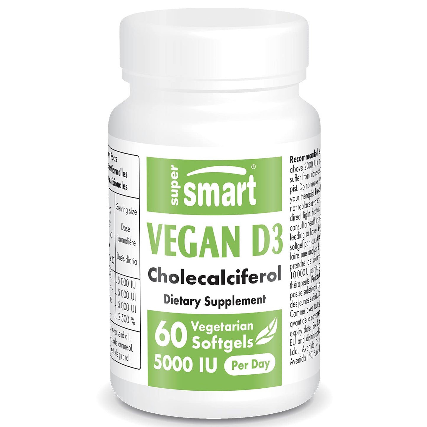 Supersmart vitamina d3 vegana 5000 ui algas no transgénicas